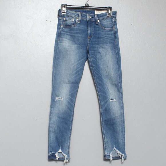 Rag and bone mid rise ankle skinny hazy daze distressed denim jeans - Picture 1 of 11